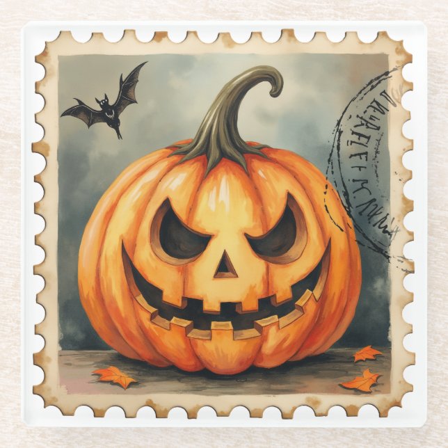 Stempelt in Spook: Die Jack-o-Lantern-Post Glasuntersetzer (Vorderseite)