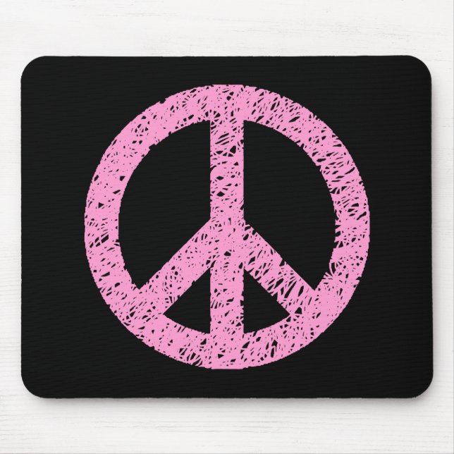 Stencied Peace Symbol - Rosa auf schwarz Mousepad (Vorne)