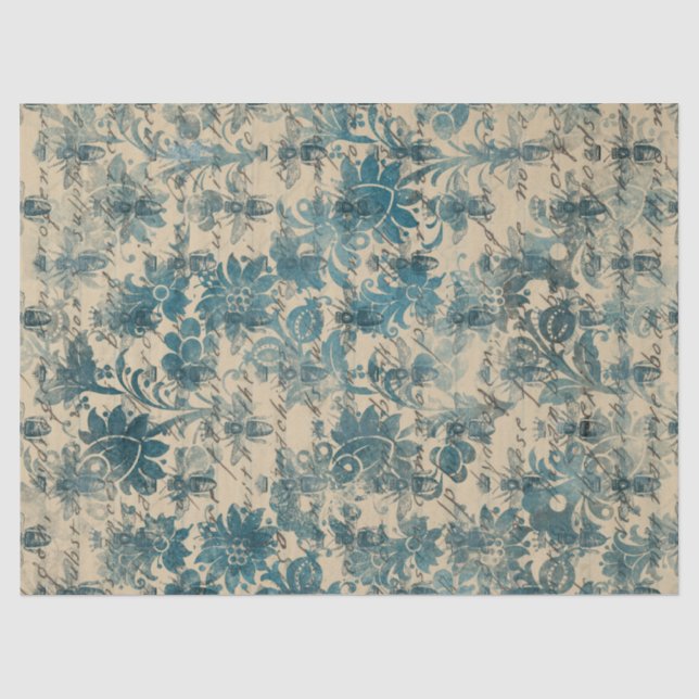 Stencil-Blume, Bienen und Schreiben auf Tan-Dekoup Seidenpapier (Vorderseite)