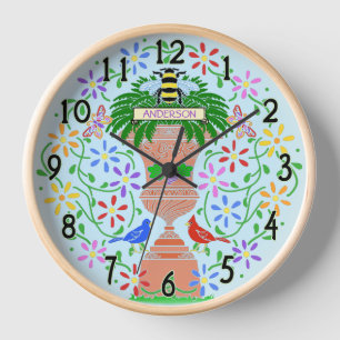 Stencil Blume Urin mit Bienen und Vögeln Custom 4 Uhr
