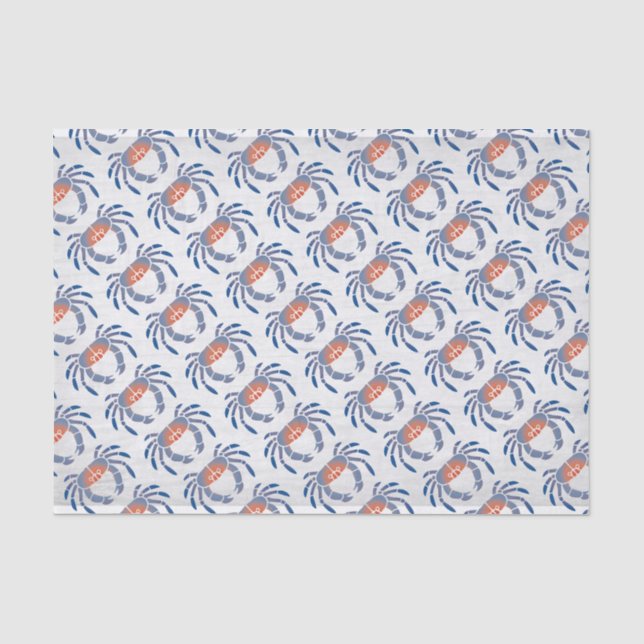 Stencil Maryland Blue Crab in Blue und Coral Seidenpapier (Vorderseite)