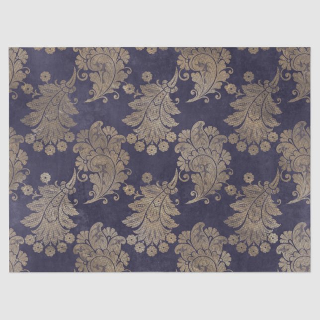 Stencil Peacock Feathers auf Lila Decoupage Seidenpapier (Vorderseite)