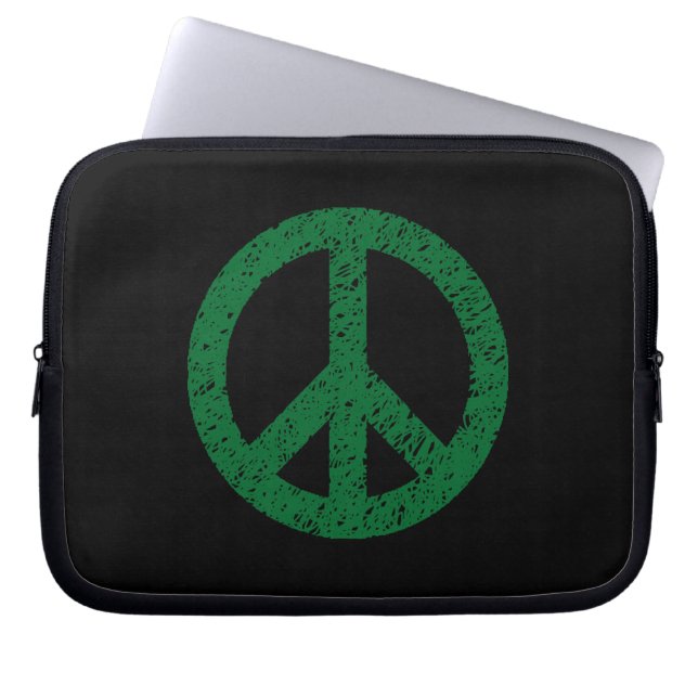 Stenciled Peace Symbol - Dk Grn on Blk Laptopschutzhülle (Vorderseite)