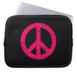 Stenciled Peace Symbol - Neon Red on Blk Laptopschutzhülle