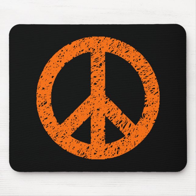 Stenciled Peace Symbol - Orange auf Black Mousepad (Vorne)