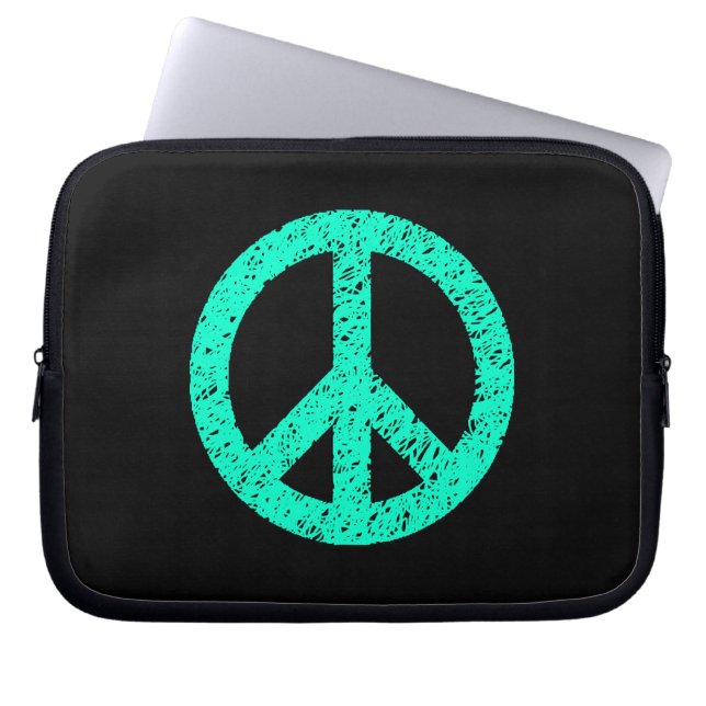 Stenciled Peace Symbol - Türkis auf schwarz Laptopschutzhülle (Vorderseite)