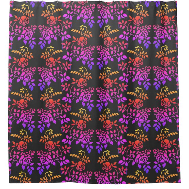 Stenciled Rose Blume Abstrakt Colors Patches Duschvorhang (Vorderseite)