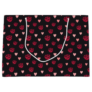 Stenciled Rote Rose and Hearts Gemustert Große Geschenktüte