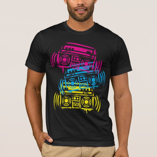 Stencilierte Boomboxen T-Shirt (Vorderseite)