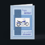 Step Bruder, eine Geburtstagskarte mit einem Motor Karte<br><div class="desc">Ein blaues Motorrad auf abstraktem,  blauen Hintergrund. Auf der Vorderseite steht: "Herzlichen Glückwunsch zum Geburtstag meines wunderbaren Schrittbruders". Eine tolle Karte für einen Radfreund. Eine Geburtstagskarte für einen Schritt Bruder.</div>