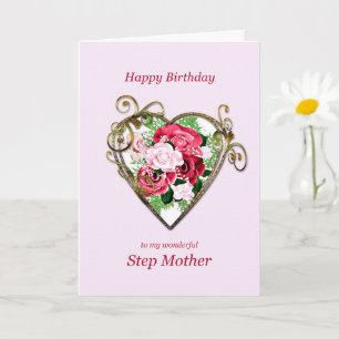 Step Mother Birthday Antique Painted Rose Karte