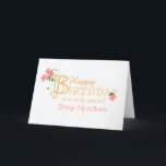 Step Mother Birthday with Clematis Blume Card Feiertagskarte<br><div class="desc">Eine elegante, minimalistische Geburtstagskarte für Ihre Stepmutter mit goldenem Effekt-Buchstaben und pinkfarbenroten Clematis-Blume und ihren langen, schlammigen Stielen und Blätter. Die Titelgrüße ist "Happy Birthday to a very special Step Mother" in Goldeffektschrift mit einem überdimensionalen Buchstaben 'B', der mit einem Cluster von Clematis-Blume und seinen langen Toren und Blätter verflochten...</div>