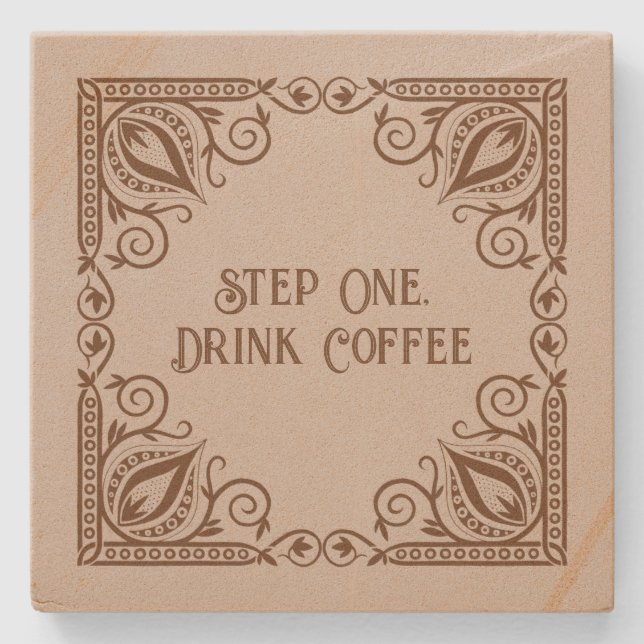Step One Drink Coffee Lotus & Vines Decorative Steinuntersetzer (Vorderseite)