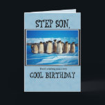 Step Son Birthday Karte<br><div class="desc">Wish very happy birthday to your step Son with this great card in blue, white and black colors. These penguins from the South Pole are ready for the Party.</div>