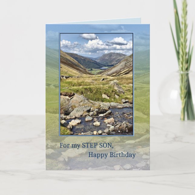 Step Son Birthday mit einer Bergwelt Karte (Vorderseite)