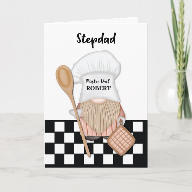 Stepdad Birthday Whimsical Gnome Koch Cooking Karte (Vorderseite)