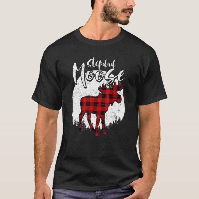 Stepdad Moose Red Plaid Buffalo Matching Family Pa T-Shirt (Vorderseite)