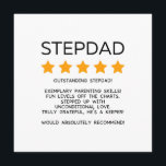 Stepdad Vatertag oder Stepdad Birthday Karte<br><div class="desc">Funny 5 Star Review Stepdad Design zeigt 5 gelbe Sterne und den lustigen Satz "Stepdad: Hervorragender Stiefpapa! Vorbildliche Erziehungsfähigkeiten! Spielspuren von den Charts. Mit bedingungsloser Liebe fortfahren. Wirklich dankbar, er ist ein Wärter! Wäre das wirklich empfehlenswert!" Diese nachdenkliche und lustige Karte für Ihren Schritt auf dem Vatertag, Geburtstag des Stiefvaters,...</div>
