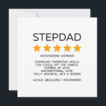 Stepdad Vatertag oder Stepdad Birthday Karte<br><div class="desc">Funny 5 Star Review Stepdad Design zeigt 5 gelbe Sterne und den lustigen Satz "Stepdad: Hervorragender Stiefpapa! Vorbildliche Erziehungsfähigkeiten! Spielspuren von den Charts. Mit bedingungsloser Liebe fortfahren. Wirklich dankbar, er ist ein Wärter! Wäre das wirklich empfehlenswert!" Diese nachdenkliche und lustige Karte für Ihren Schritt auf dem Vatertag, Geburtstag des Stiefvaters,...</div>