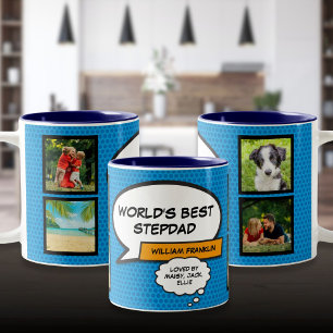 Stepfather Stepdad 4 Foto Fun Comic Book Blue Zweifarbige Tasse