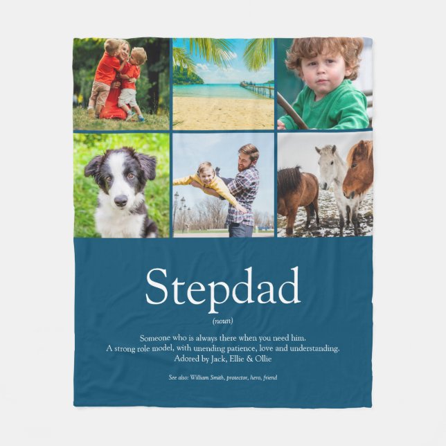 Stepfather Stepdad Definition 6 Foto Collage Blue Fleecedecke (Vorderseite)