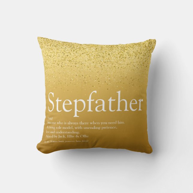 Stepfather, Stepdad Definition Gold Glitzer Kissen (Vorderseite)