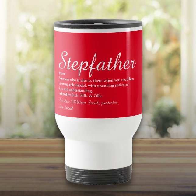Stepfather Stepdad Definition Modern Script Red Reisebecher (Stepfather Stepdad Definition Modern Script Red Travel Mug)