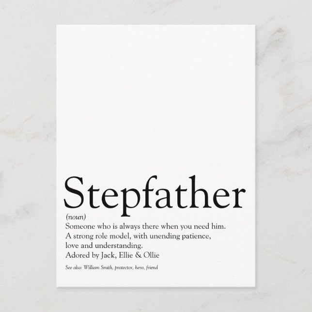 Stepfather, Stepdad Definition Postkarte (Vorderseite)