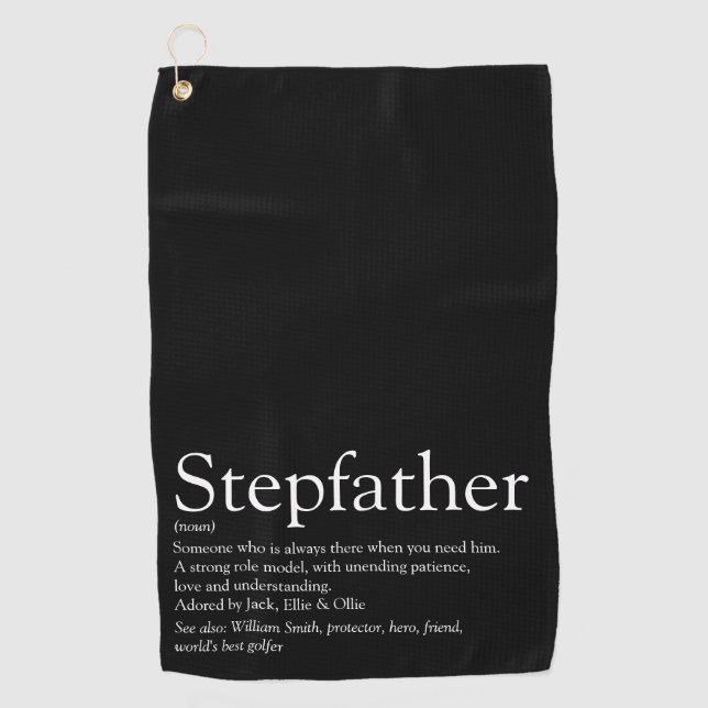 Stepfather, Stepdad Definition Schwarz und Weiß Golfhandtuch (Vorderseite)