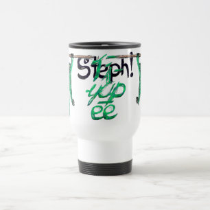 Steph! Schriftart und Rückseite des Reisebecher