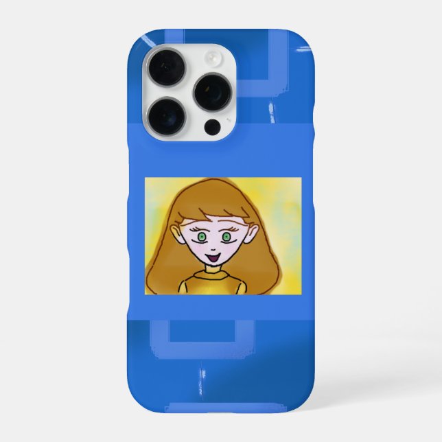 Stephanie Bingo Anime on Blue Geometric iPhone 16 Pro Hülle (Rückseite)