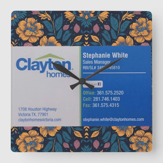 Stephanie White Clayton Zuhause Quadratische Wanduhr (Vorderseite)
