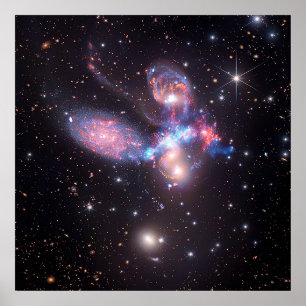 Stephans Quintet-Galaxien   Hubble & JWST Poster