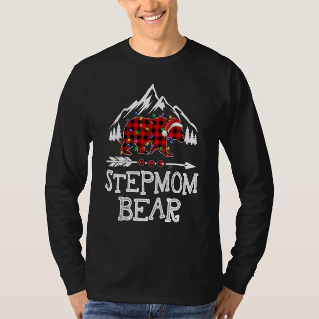 Stepmom Bear Buffalo Plaid Matching Family Christm T-Shirt (Vorderseite)
