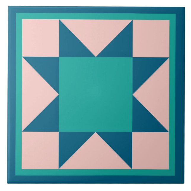 Steppdecke Trivet - Sägezahn-Stern (aquamarin) Fliese (Vorderseite)