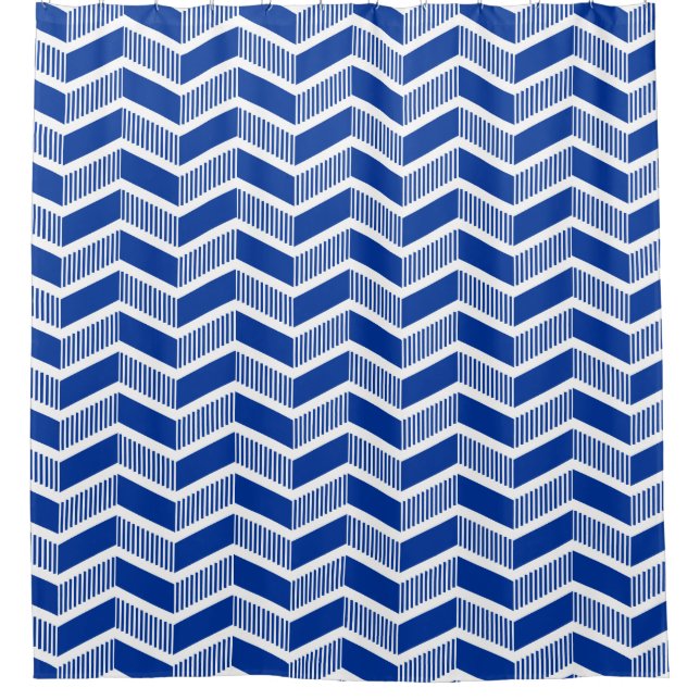 Stepped Chevrons - Navy Blue and White Duschvorhang (Vorderseite)
