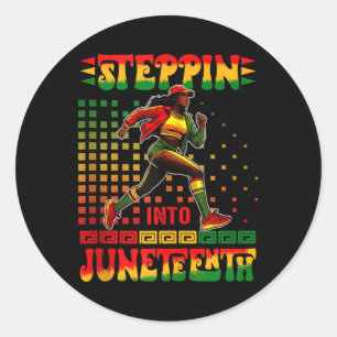 Steppin in Juneteenth Proud Afro Women Running R Runder Aufkleber
