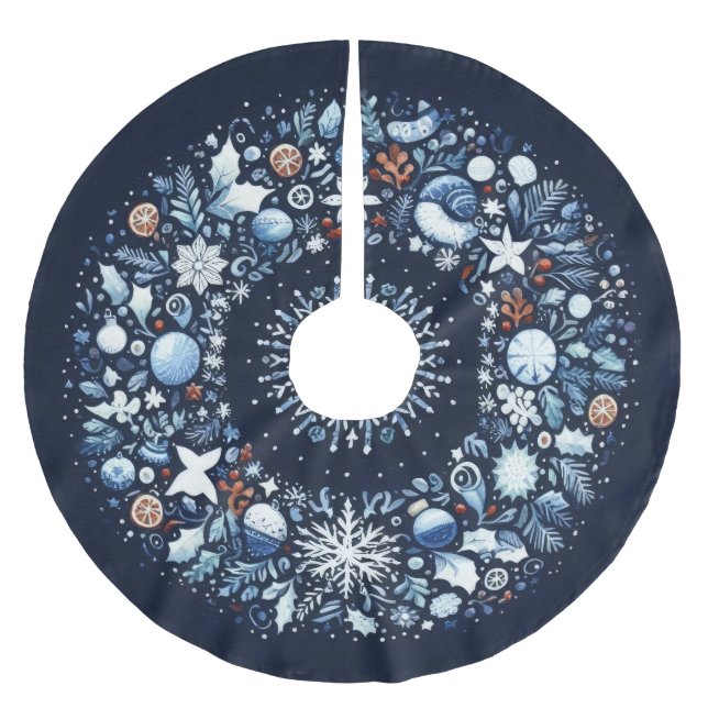 Steppmuster Blau und Weiß Weihnachten Polyester Weihnachtsbaumdecke (Vorderseite)