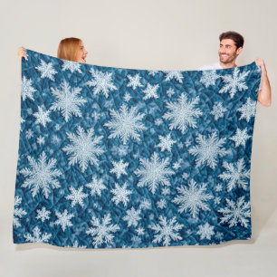 Steppmuster Blau und Weiße Schneeflocken Fleecedecke