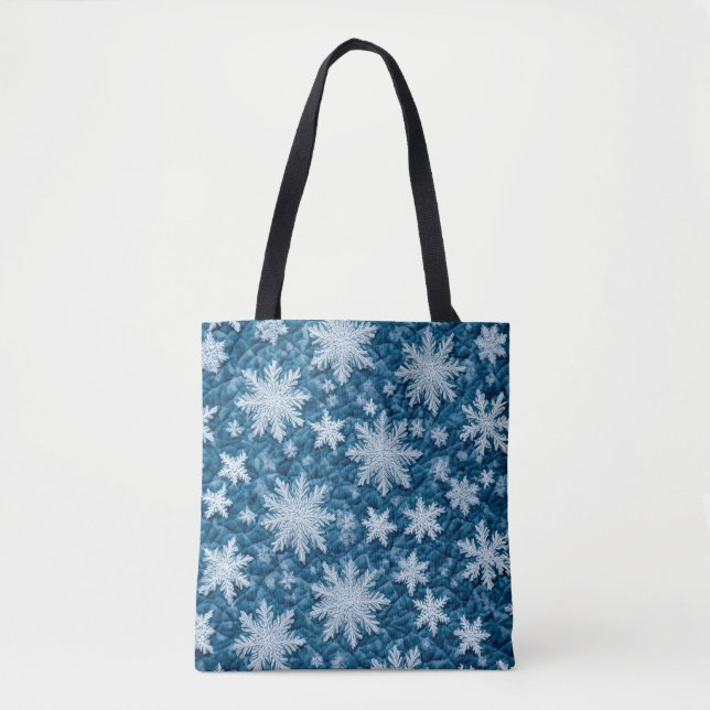Steppmuster Blau und Weiße Schneeflocken Tasche (Vorderseite)