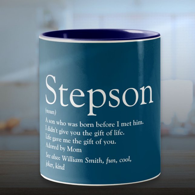 Stepson Typographic Fun Blue Zweifarbige Tasse (Stepson Typographic Fun Blue Two-Tone Coffee Mug)