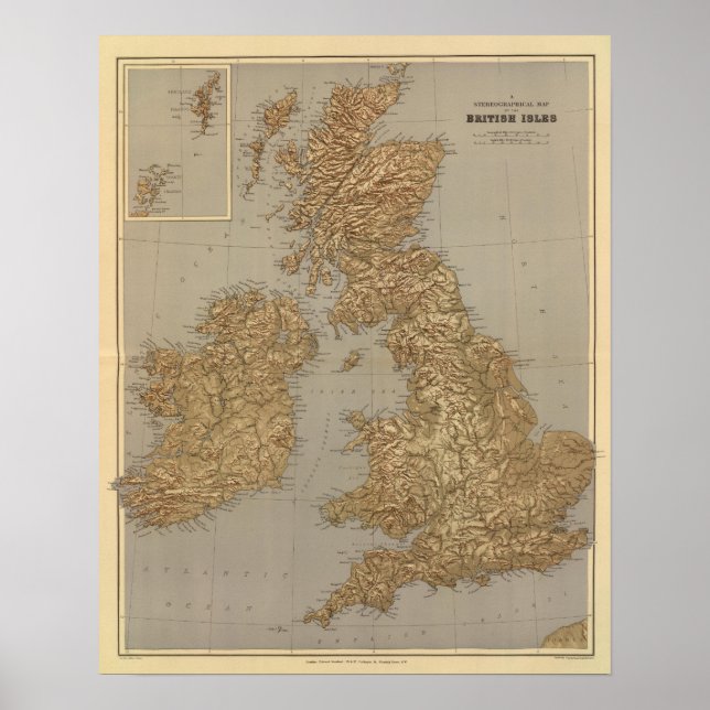 Stereografische Karte, Britische Inseln Poster (Vorne)