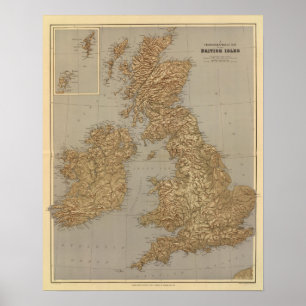 Stereographical Karte, britische Inseln Poster