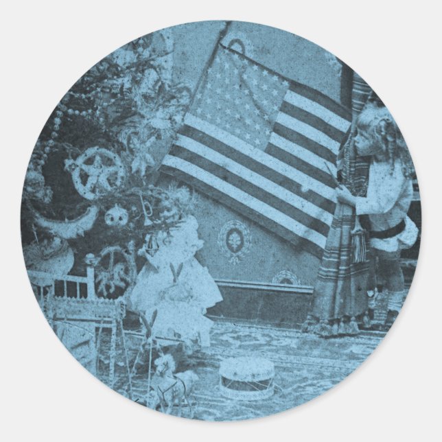 Stereoview - Patriotischer Weihnachtszirkus 1901 Runder Aufkleber (Vorderseite)