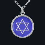 Sterlingdavidsstern, brite-Blau auf Weiß Sterling Silberkette<br><div class="desc">Sterlingdavidsstern,  weiß auf brite-Blau</div>