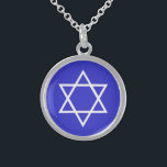 Sterlingdavidsstern, brite-Blau auf Weiß Sterling Silberkette<br><div class="desc">Sterlingdavidsstern,  weiß auf brite-Blau</div>