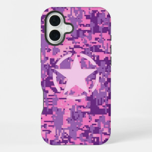 Stern auf Girly Hot Pink Camo iPhone 16 Plus Hülle