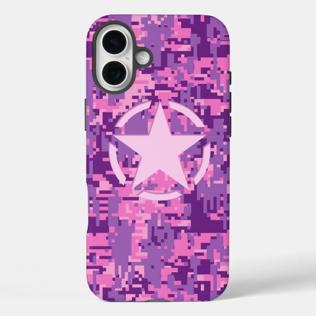 Stern auf Girly Hot Pink Camouflage iPhone 16 Plus Hülle (Rückseite)