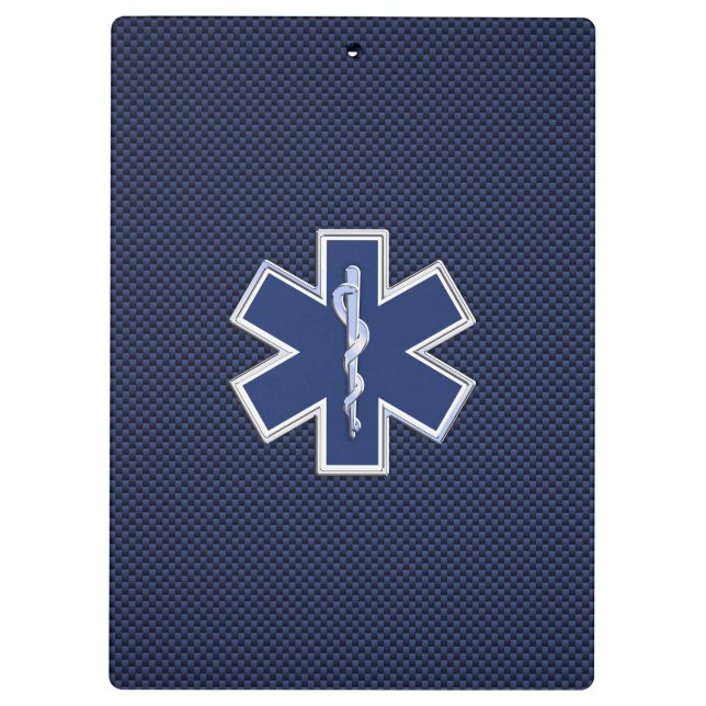Stern des Leben-Sanitäters EMS auf blauer Klemmbrett (Rückseite)