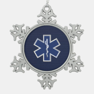 Stern des Leben-Sanitäters EMS auf blauer Schneeflocken Zinn-Ornament